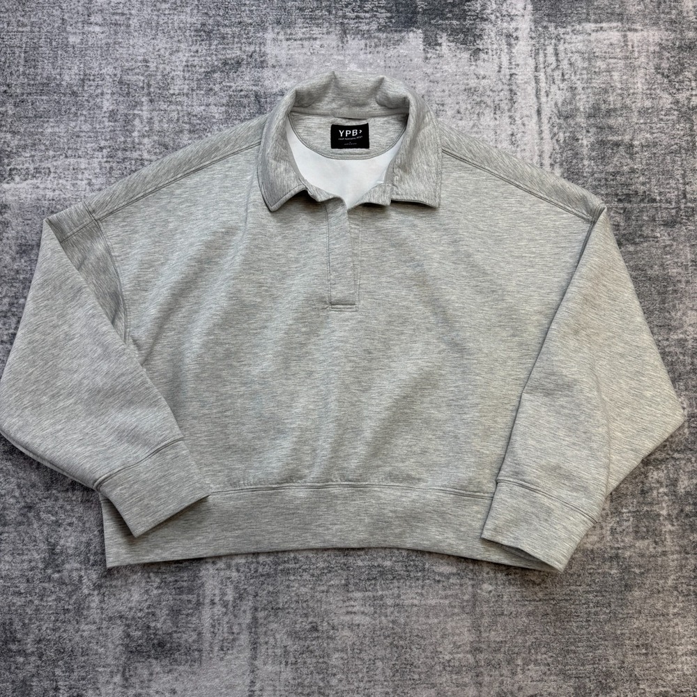 YPB‎ Sweatshirt Womens Large Gray Neo Knit Collared Cropped Boxy Gym Abercrombie